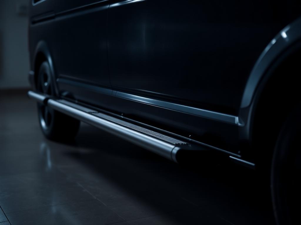 Matzwarte sidebars op zwarte VW Transporter T6.1